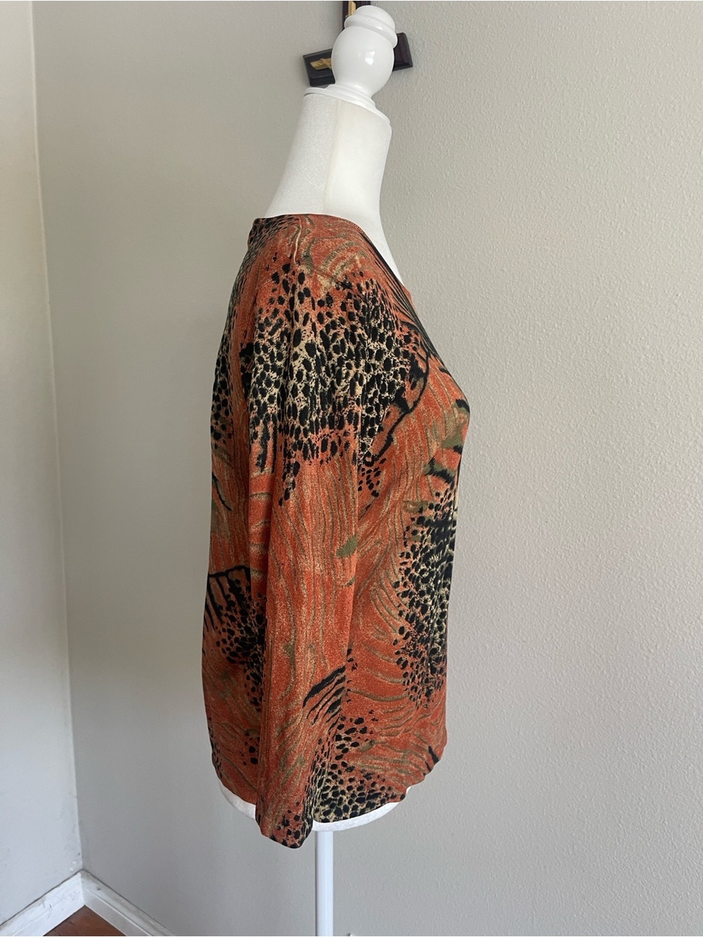 Joseph A Rust, Black and Cream Abstract Animal-Print Long Sleeve Top - Picture 3 of 5